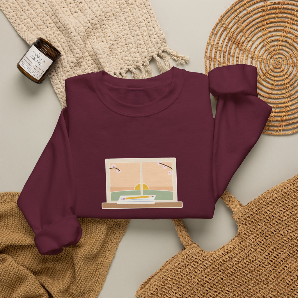 Tomorrow Is a New Day with No Mistakes in It Yet Sweatshirt, Encouragement Montgomery Quote Crewneck with Dawn Windowsill