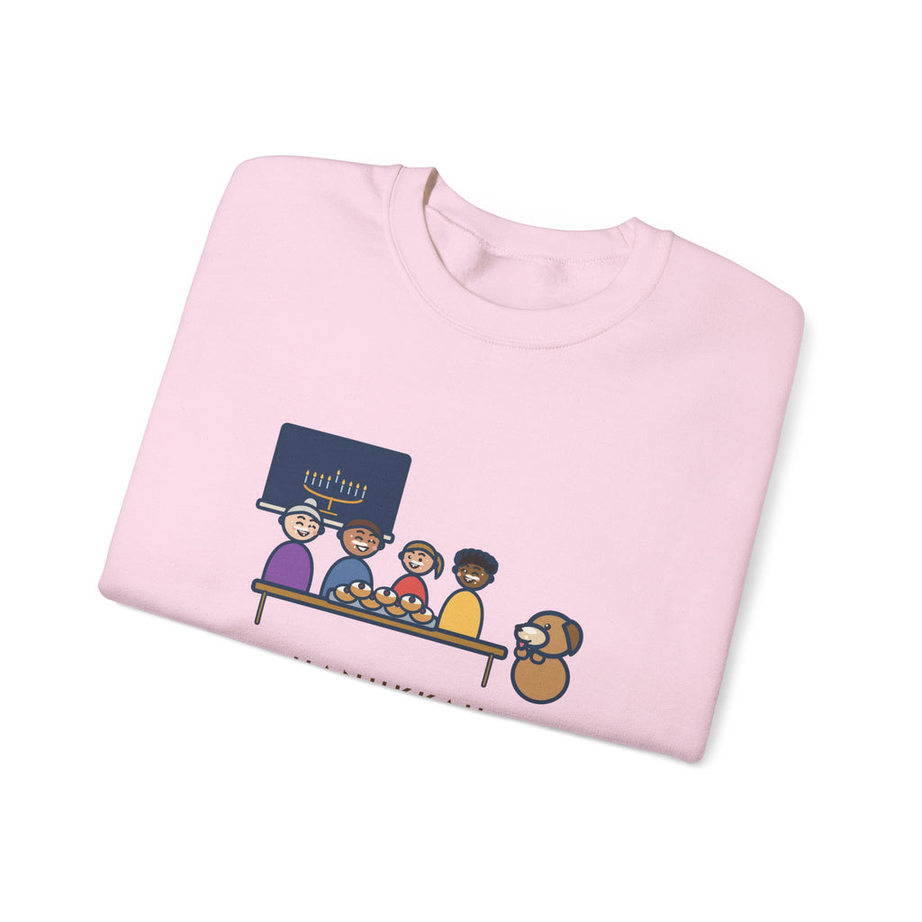 Hanukkah Sweatshirt, One Tray of Jelly Doughnuts, Powdered Sugar on Every Face, the Dog's Too, Funny Sugar Mustaches Crewneck