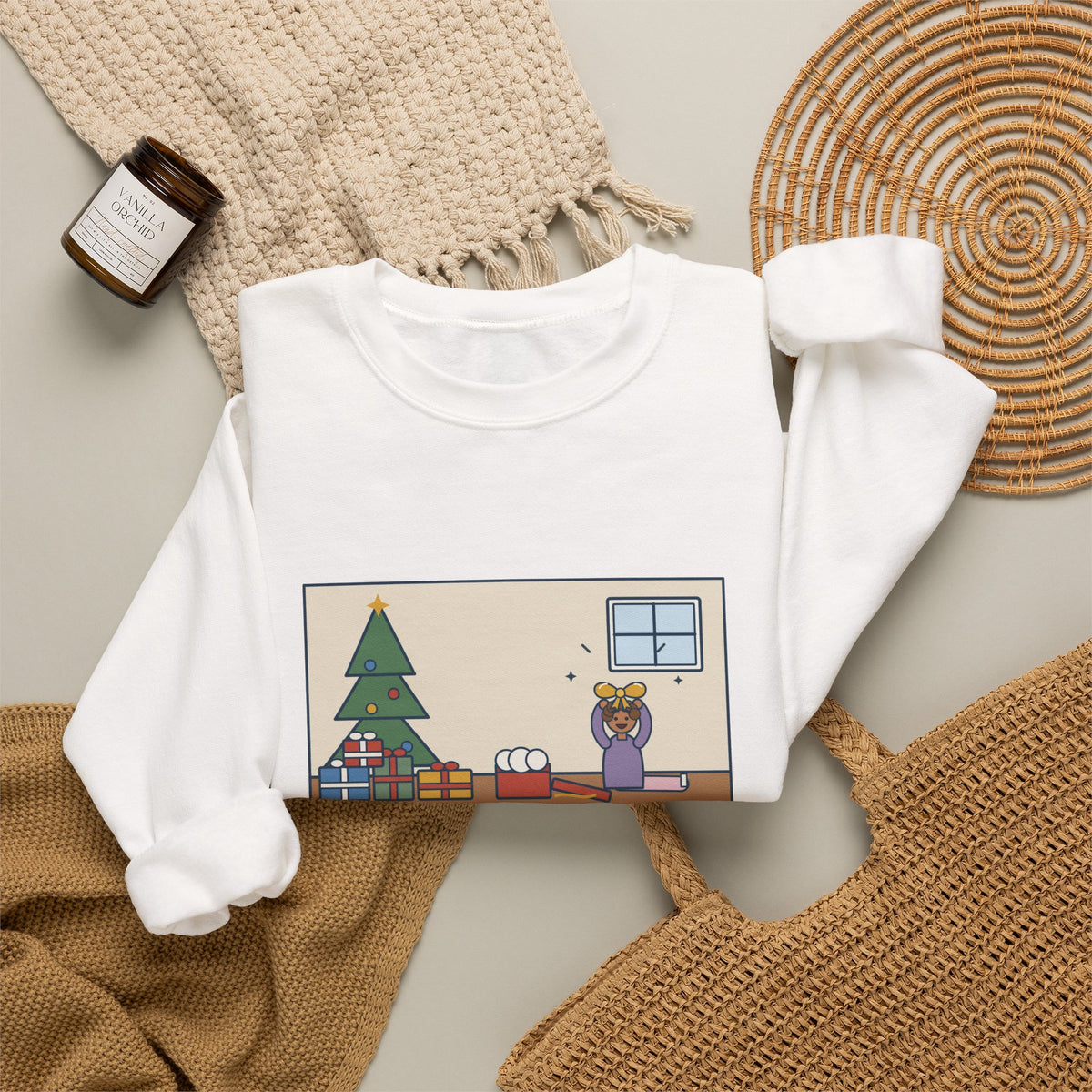Christmas Morning Sweatshirt, The Toddler Opened One Gift and Spent an Hour with the Bow, Funny Shiny Bow Crewneck