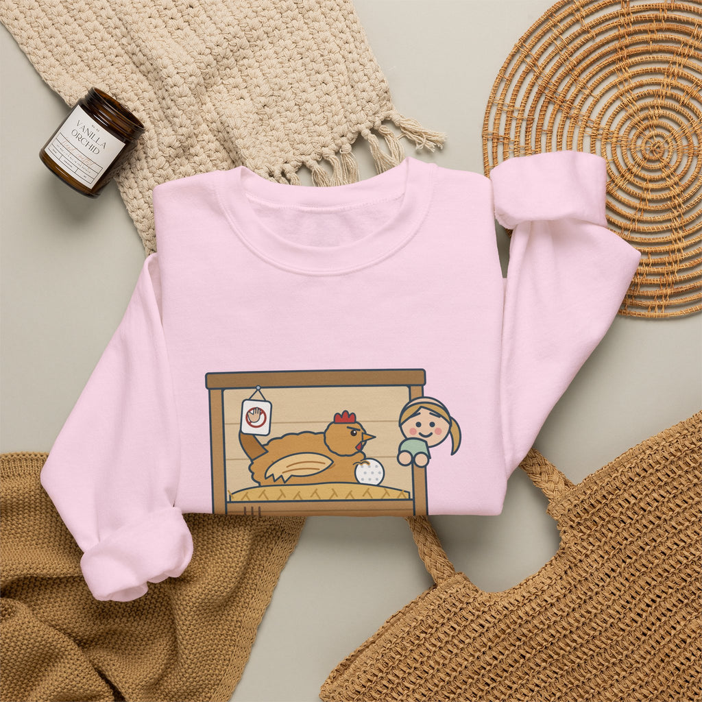 Backyard Chickens Crewneck Sweatshirt - She's Been Sitting on a Golf Ball for Three Days