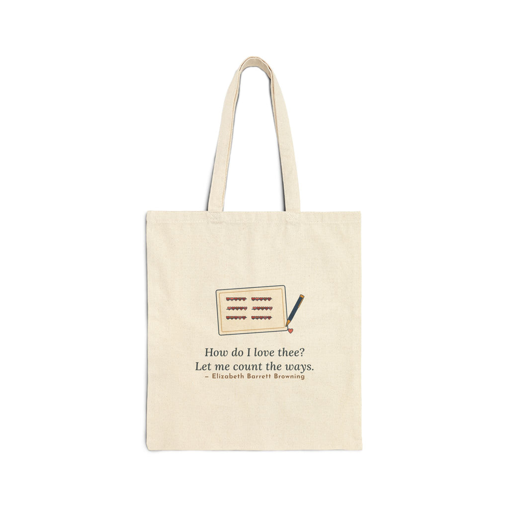 How Do I Love Thee Tote Bag, Love Browning Quote Tote with Tally of Hearts