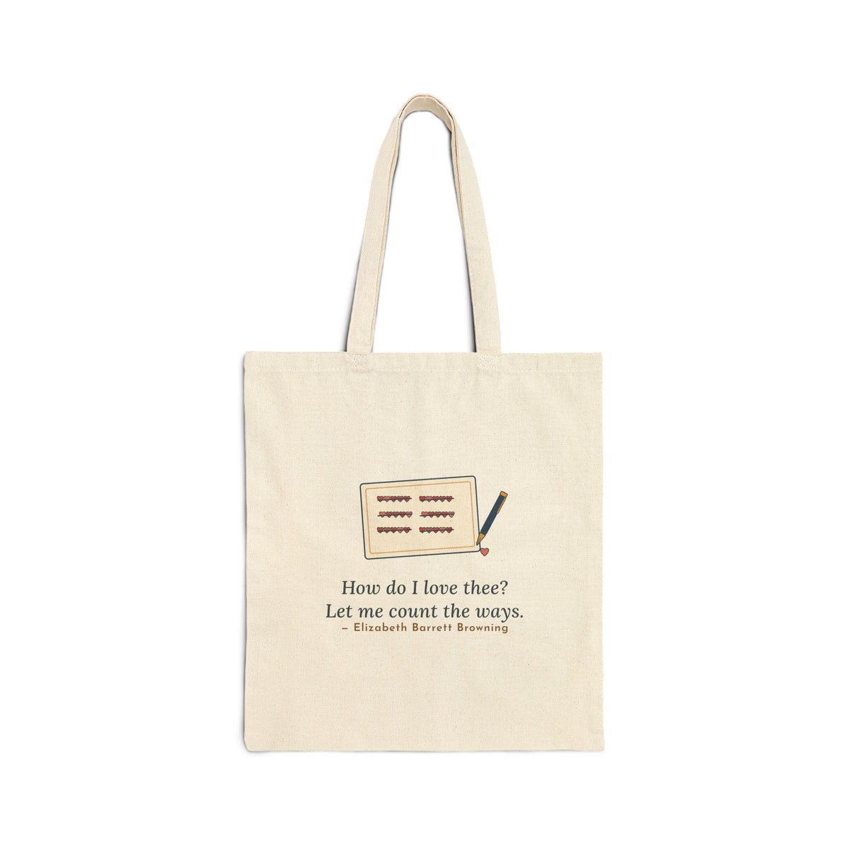 How Do I Love Thee Tote Bag, Love Browning Quote Tote with Tally of Hearts