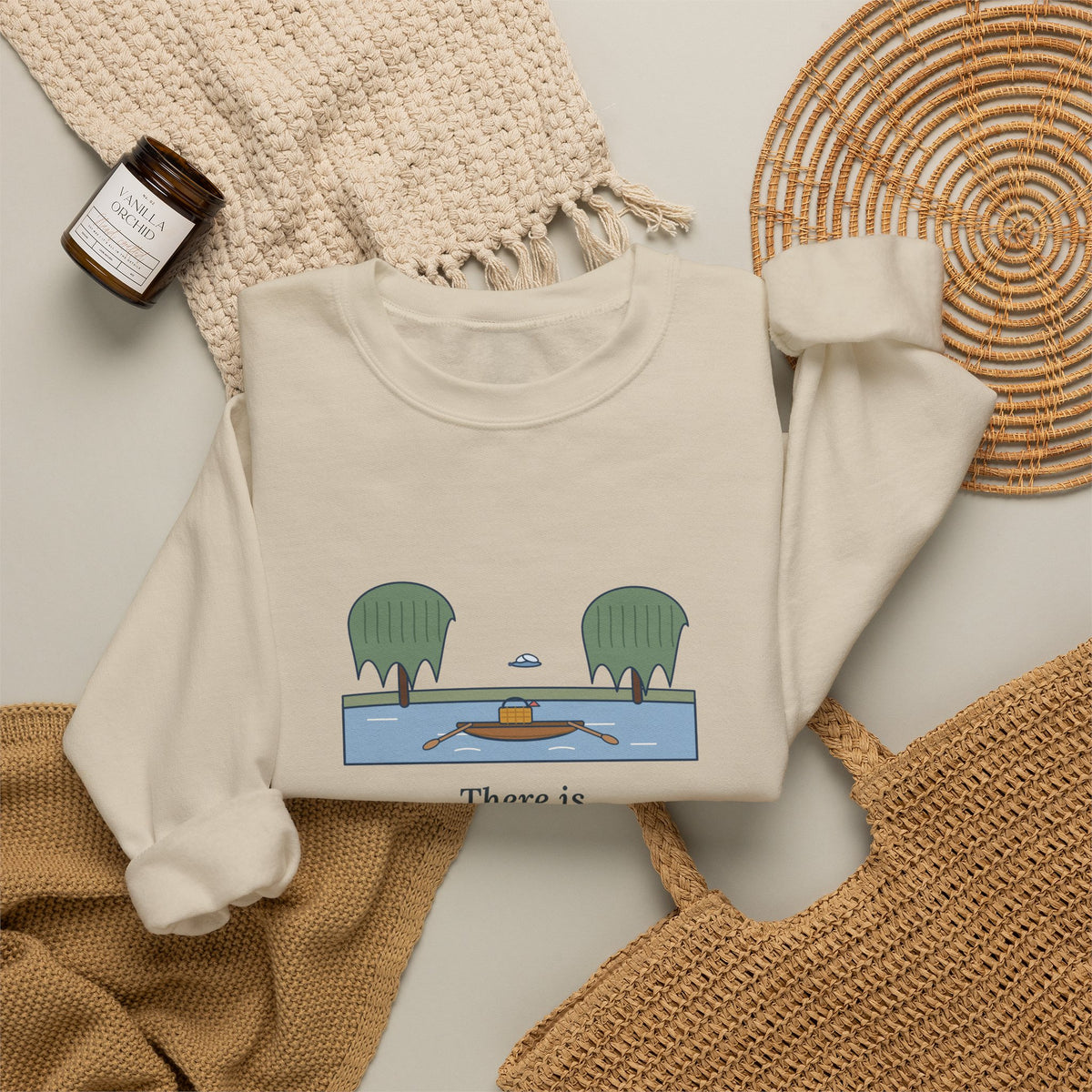Simply Messing About in Boats Sweatshirt, Boating Grahame Quote Crewneck with River Rowboat