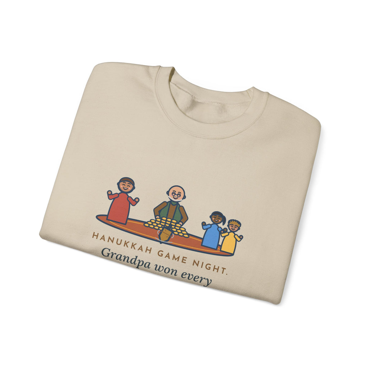 Hanukkah Game Night Sweatshirt, Grandpa Won Every Chocolate Coin with a Dreidel Older Than Mom, Funny Living Room Rug Crewneck