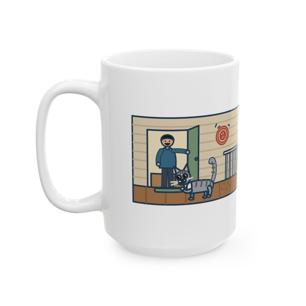Escaped onto the Porch for Nine Seconds, Came Back Like She'd Seen the World 15oz Mug, Large Funny Indoor Cat Coffee Mug