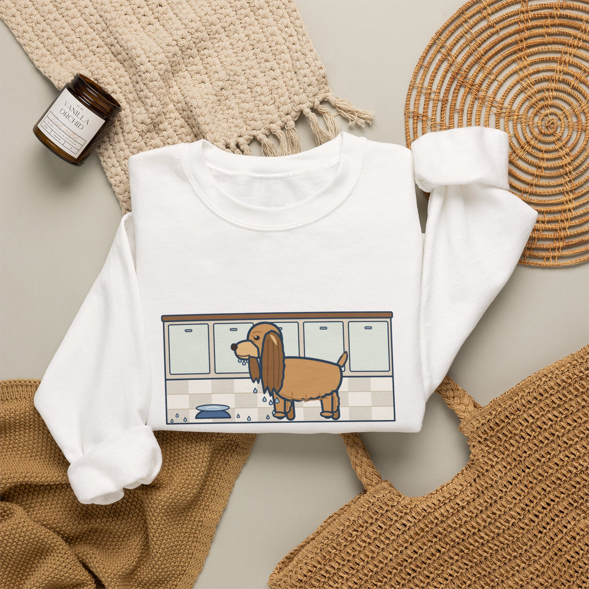 Cocker Spaniel Crewneck Sweatshirt - Wet Ears After One Sip of Water