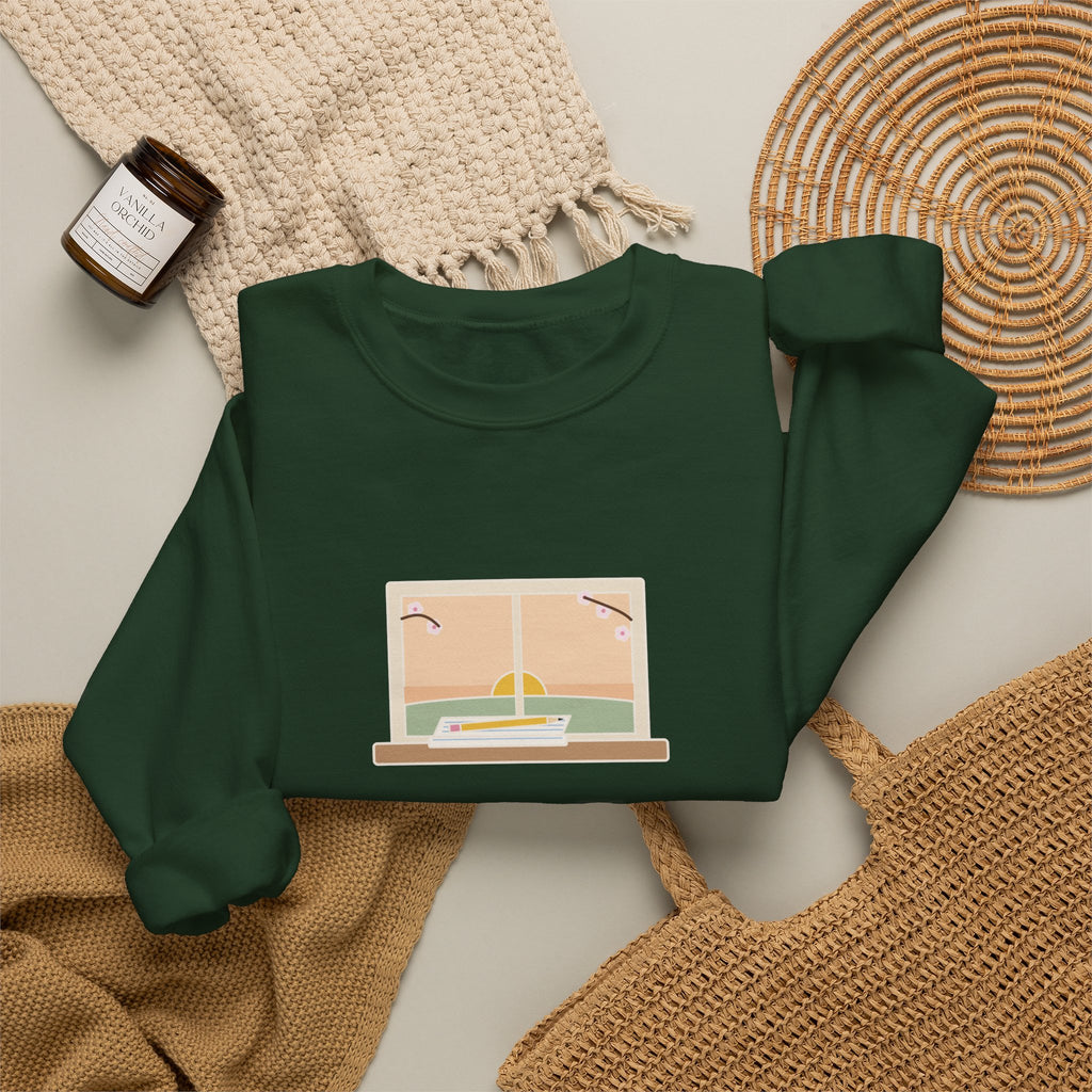 Tomorrow Is a New Day with No Mistakes in It Yet Sweatshirt, Encouragement Montgomery Quote Crewneck with Dawn Windowsill