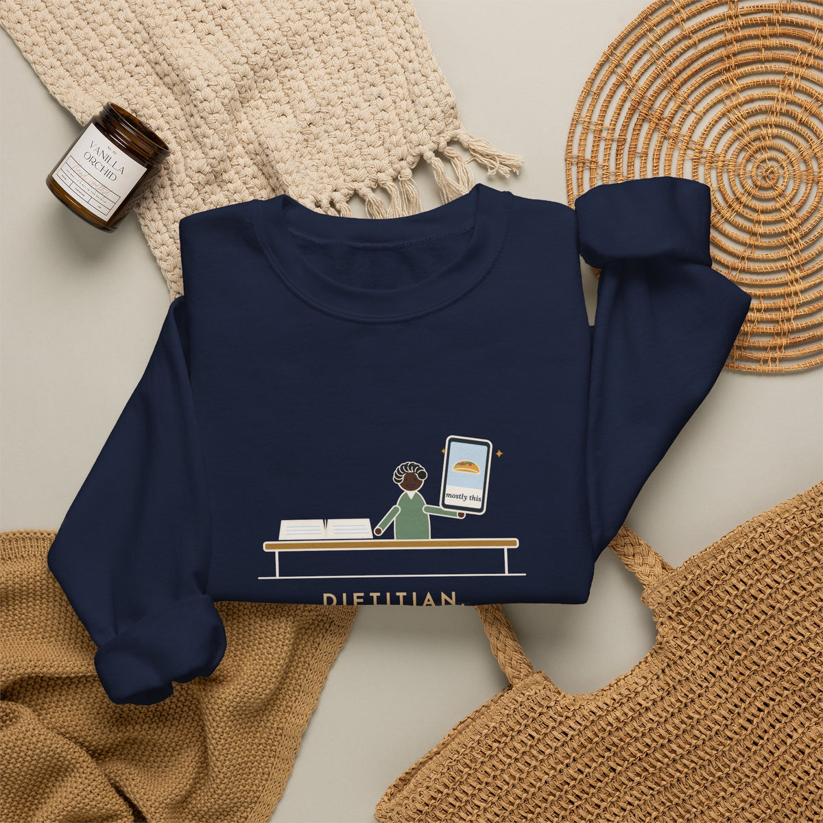 Dietitian Sweatshirt, Asked for a Food Diary, Got a Photo of One Taco and the Words Mostly This, Funny Food Diary Crewneck