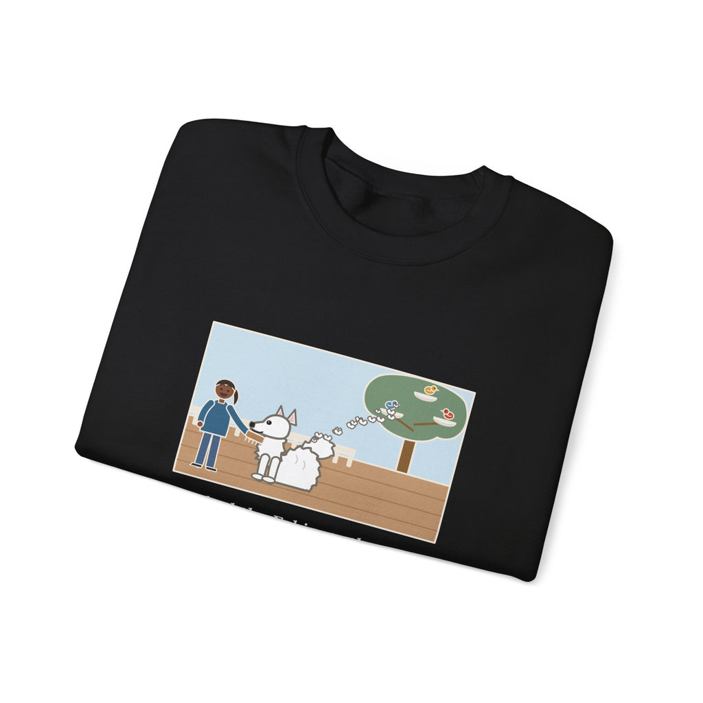 American Eskimo Dog Sweatshirt, Brushed the Eskie on the Porch, The Birds Built Three Nests from It, Funny Porch Brushing Crewneck
