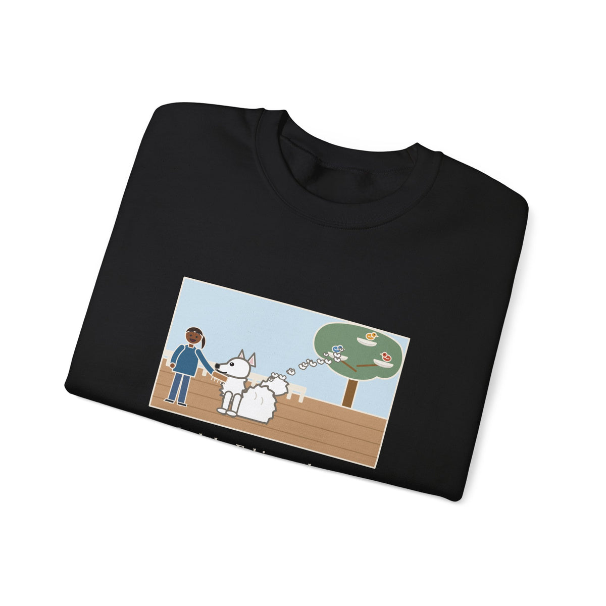 American Eskimo Dog Sweatshirt, Brushed the Eskie on the Porch, The Birds Built Three Nests from It, Funny Porch Brushing Crewneck