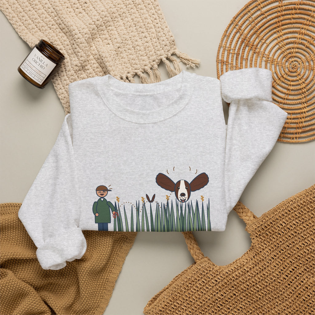 English Springer Spaniel Crewneck Sweatshirt - Only the Ears Showed in the Tall Grass Gift