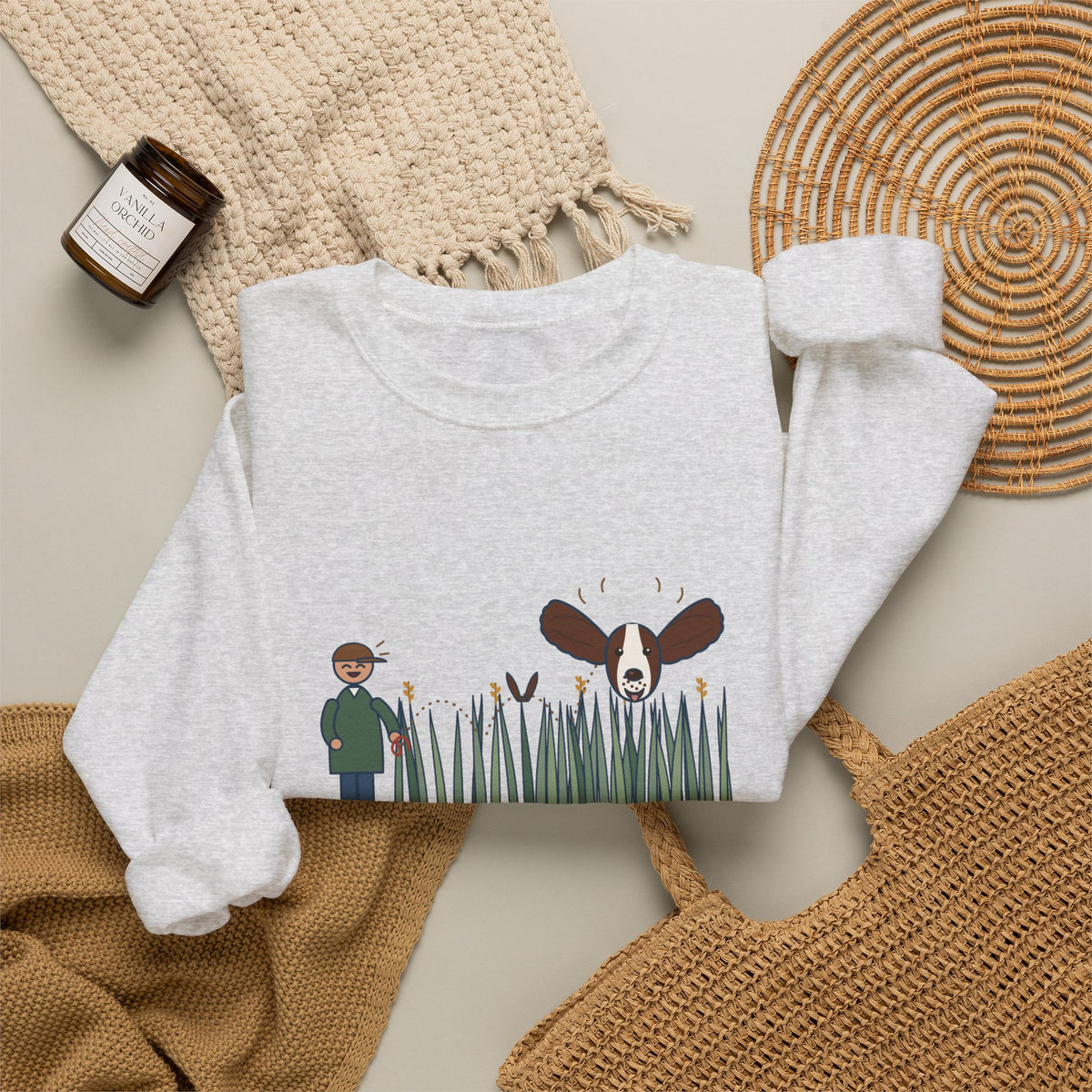 English Springer Spaniel Crewneck Sweatshirt - Only the Ears Showed in the Tall Grass Gift