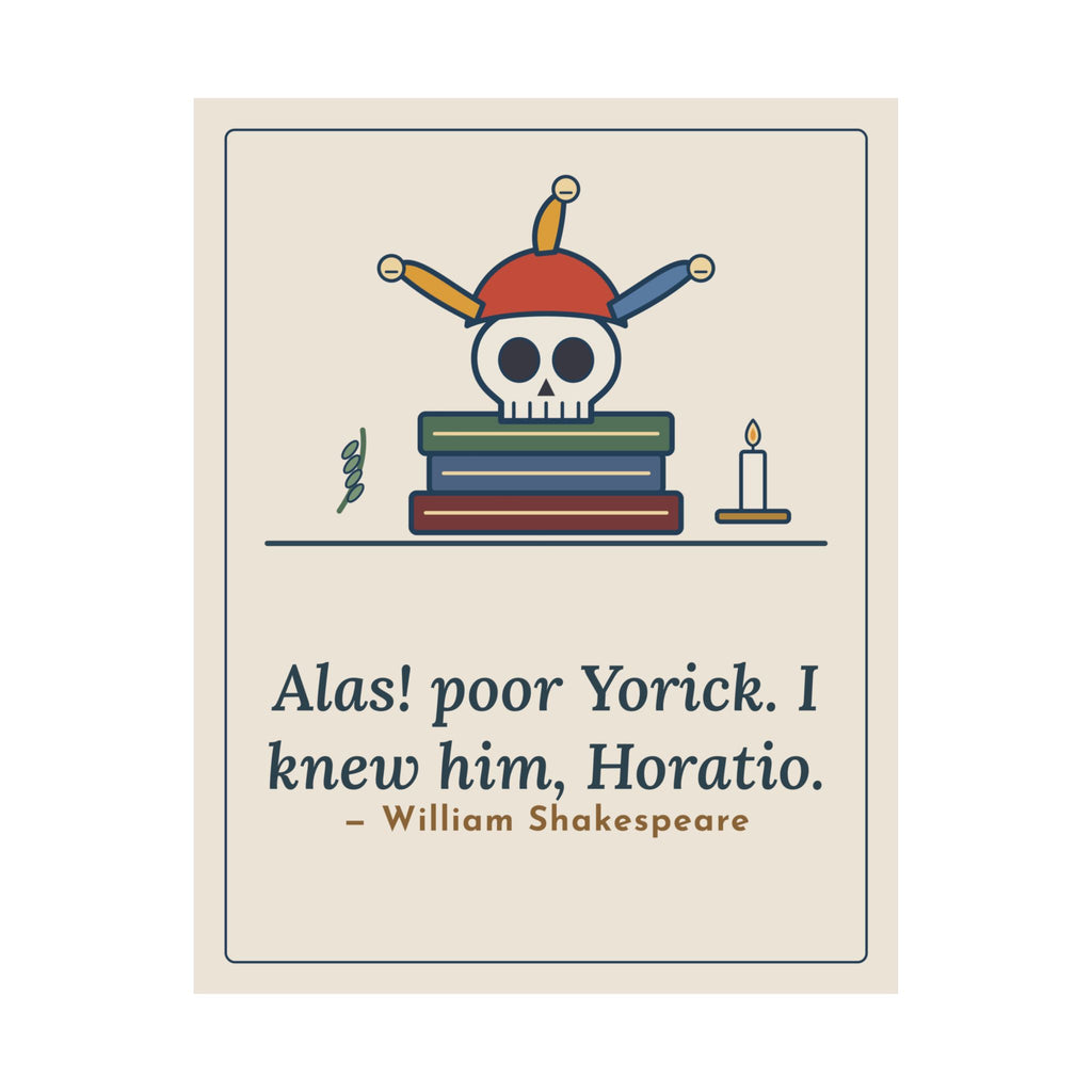 Shakespeare Quote Poster, Alas, Poor Yorick, Gothic Jester Skull Wall Art