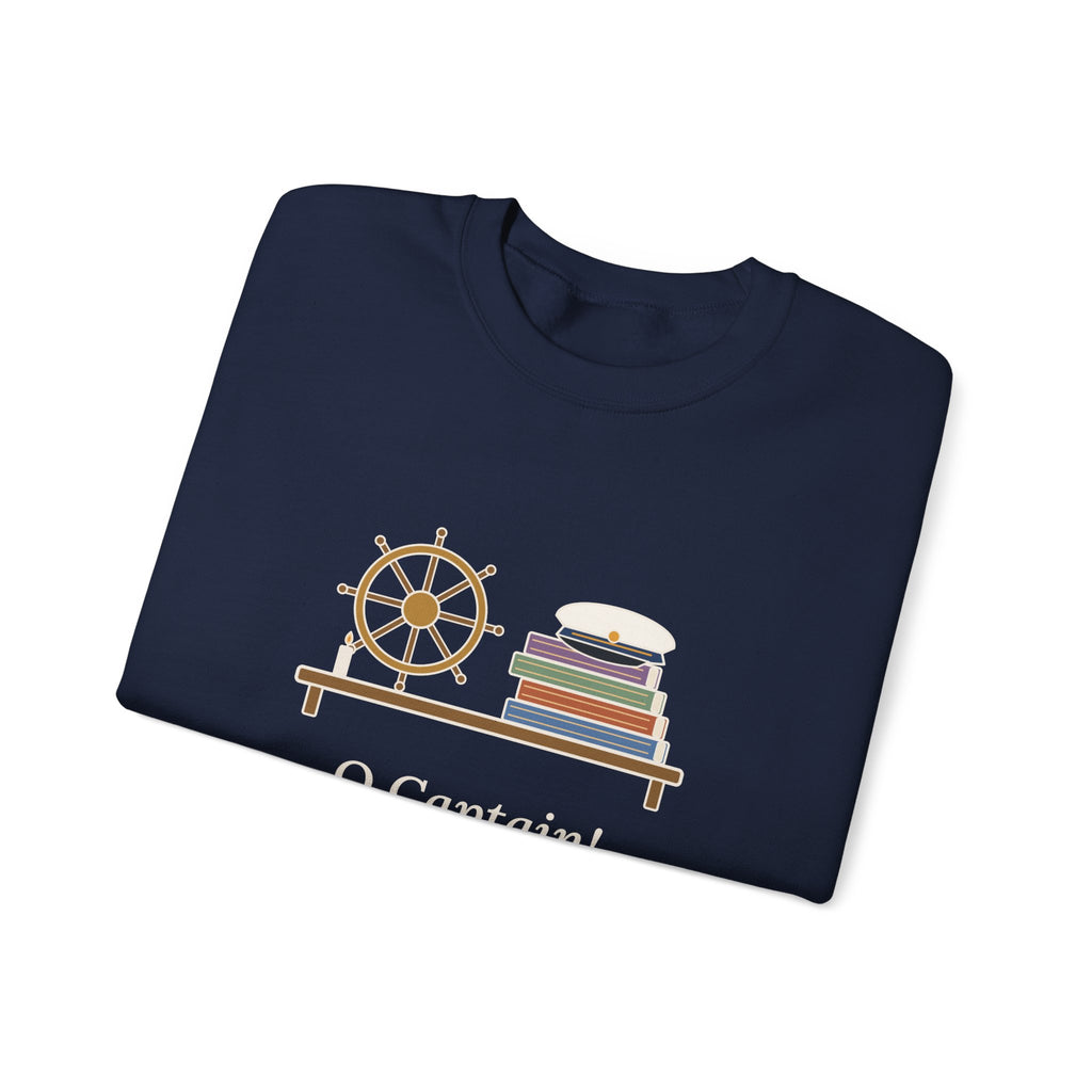 O Captain My Captain Sweatshirt, Teacher Walt Whitman Quote Crewneck with Captain's Desk