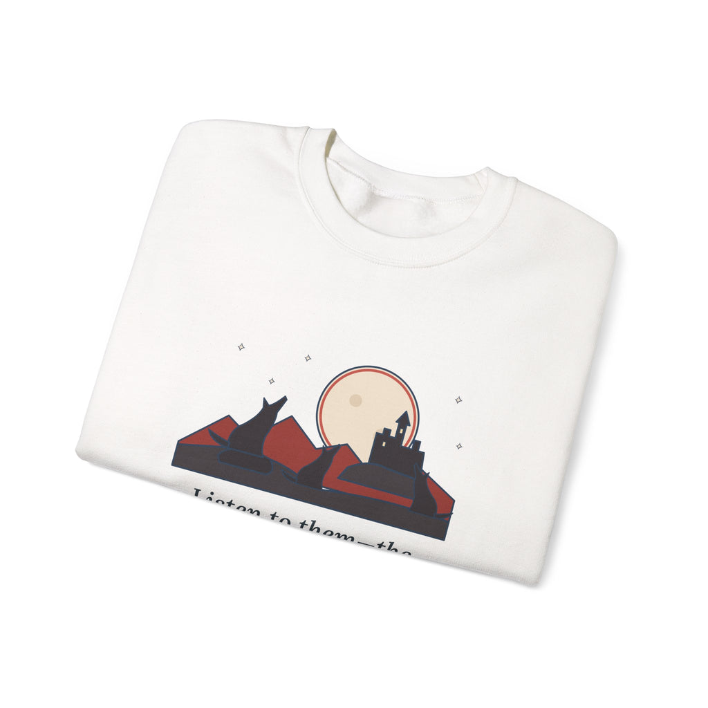 The Children of the Night Sweatshirt, Gothic Bram Stoker Quote Crewneck with Wolves and Red Moon