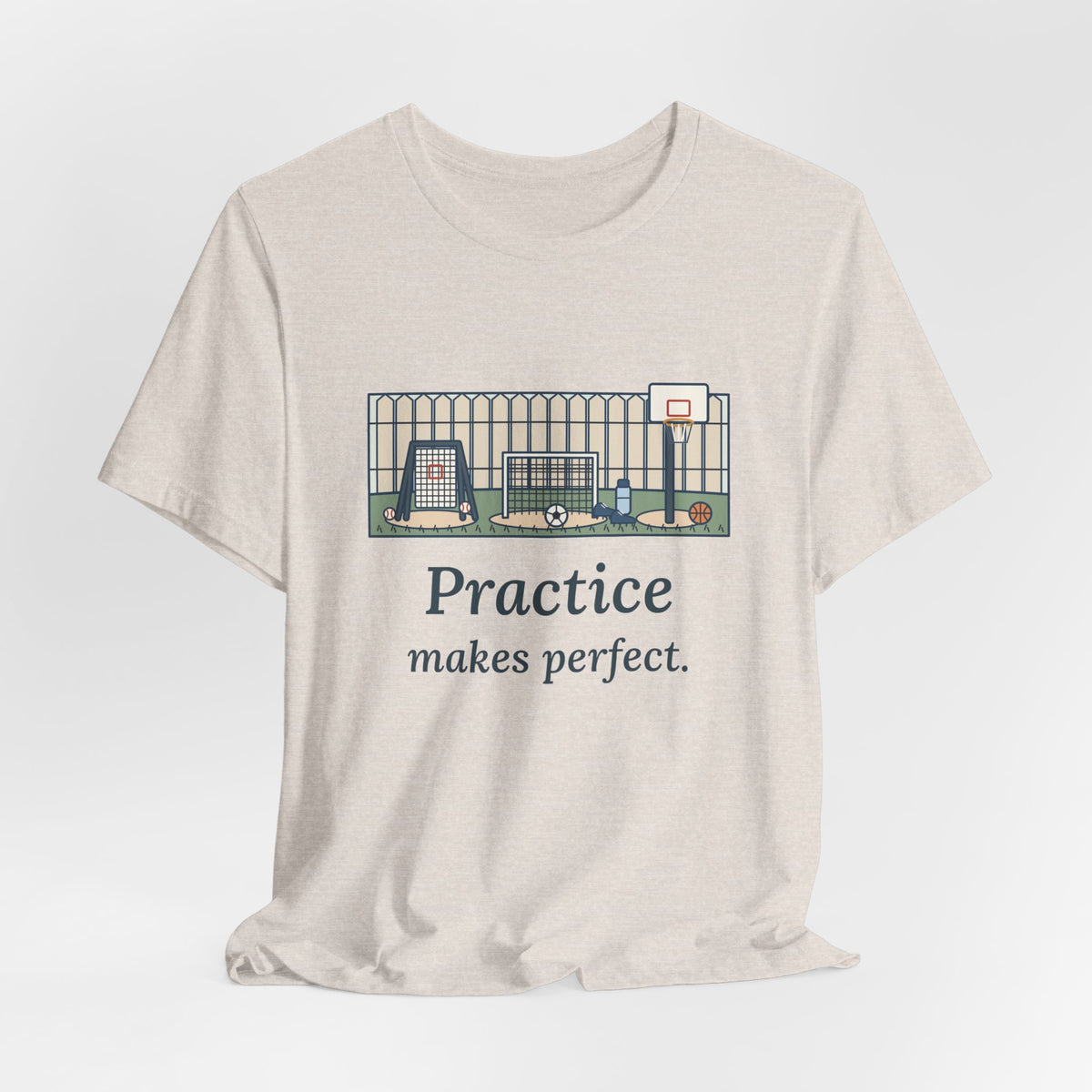 Practice Makes Perfect T-Shirt, Youth Sports Proverb Tee with Backyard Practice