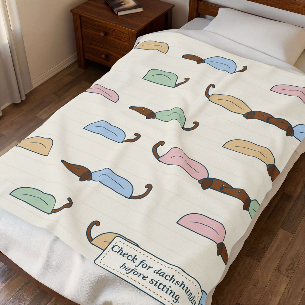 Dachshund Blanket - Check for Dachshunds Before Sitting Velveteen Plush Throw