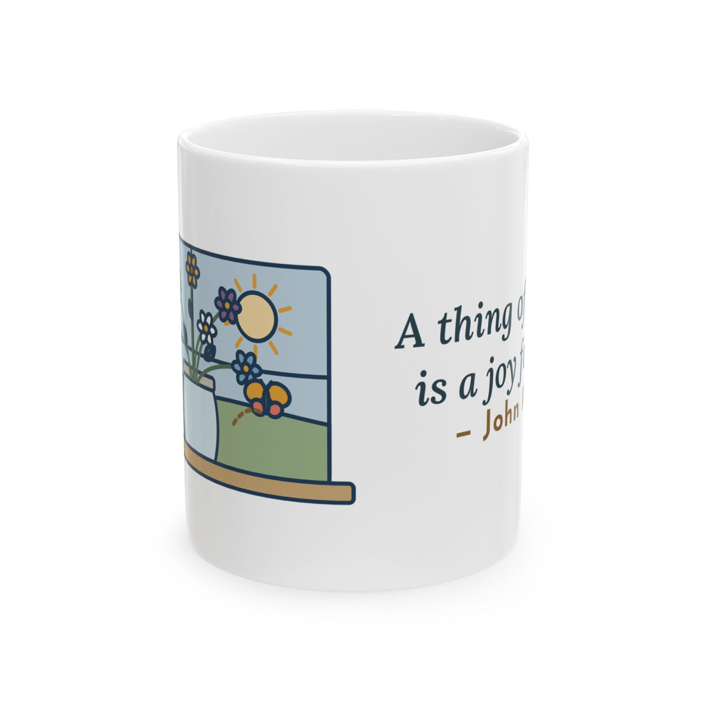 John Keats Quote Mug, A Thing of Beauty Is a Joy Forever, Nature Wildflower Jar Coffee Mug 11oz