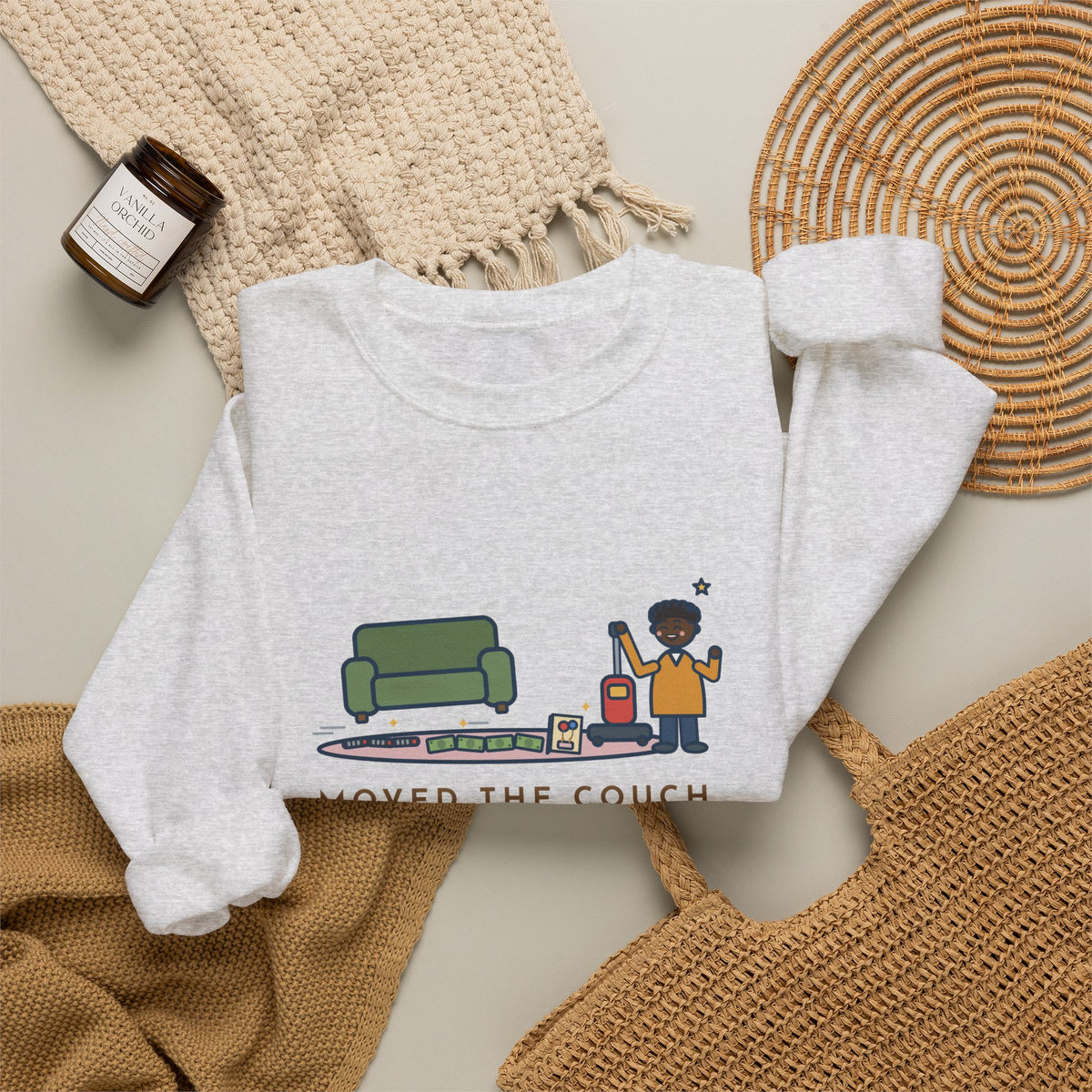 Cleaning Day Sweatshirt, Moved the Couch to Vacuum, Found Three Remotes and Last Year's Birthday Card, Funny Under the Couch Crewneck