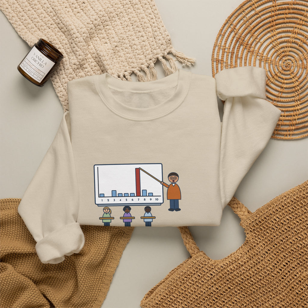 Statistics Teacher Crewneck Sweatshirt - Random Number Bar Chart Spike at Seven