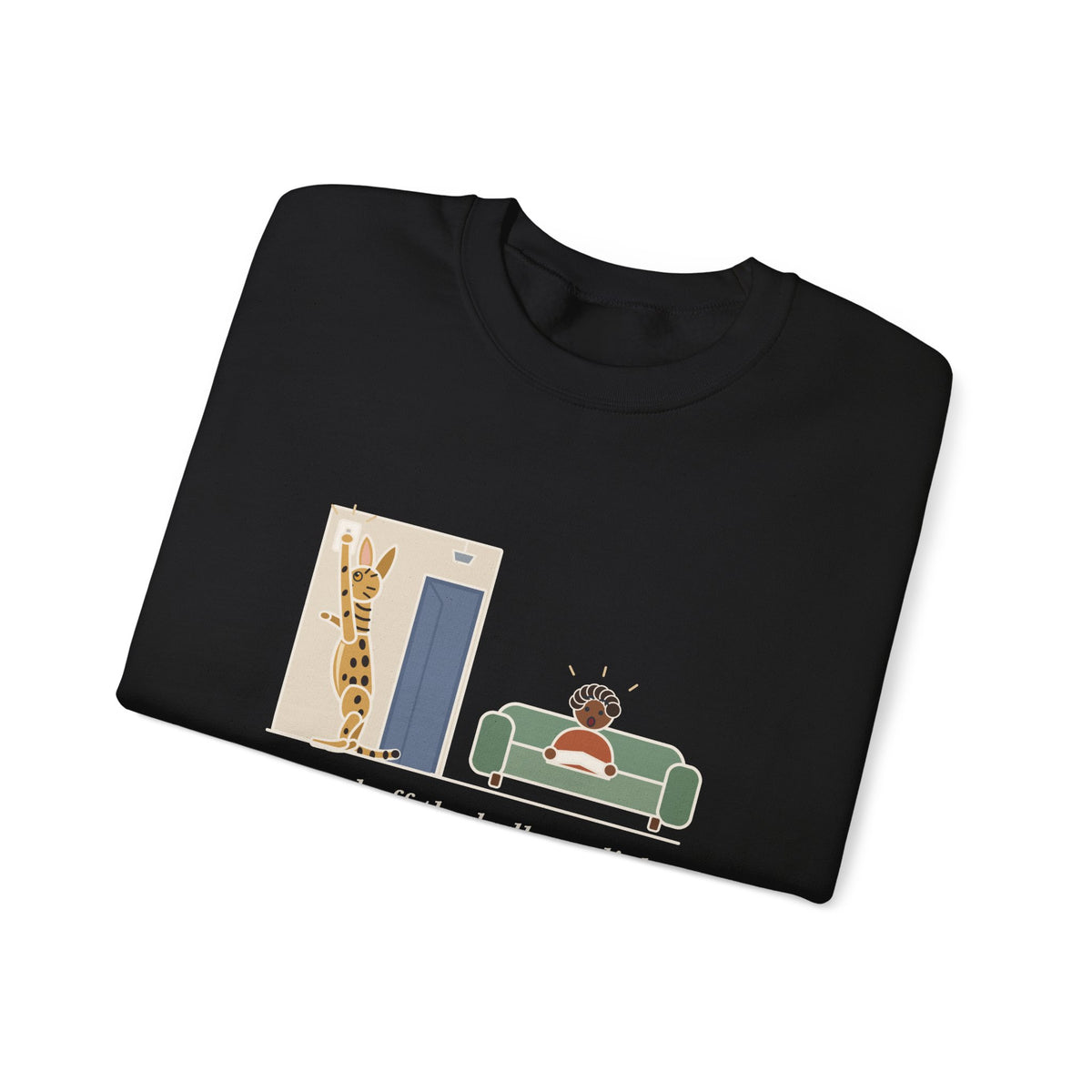 Serengeti Cat Crewneck Sweatshirt - Long-Legged Spotted Cat at the Light Switch