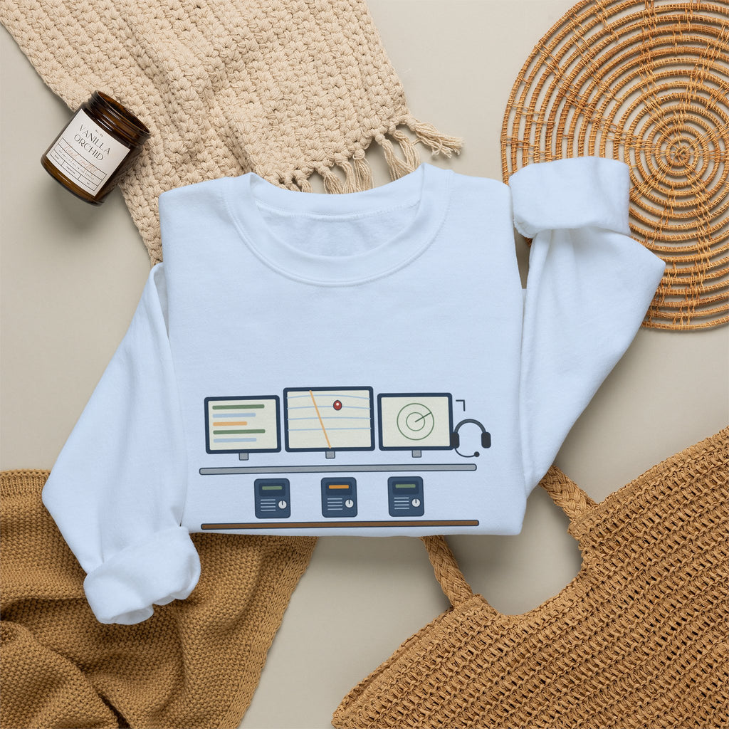 911 Dispatcher Crewneck Sweatshirt - Three Radios, One Headset, Zero Panic