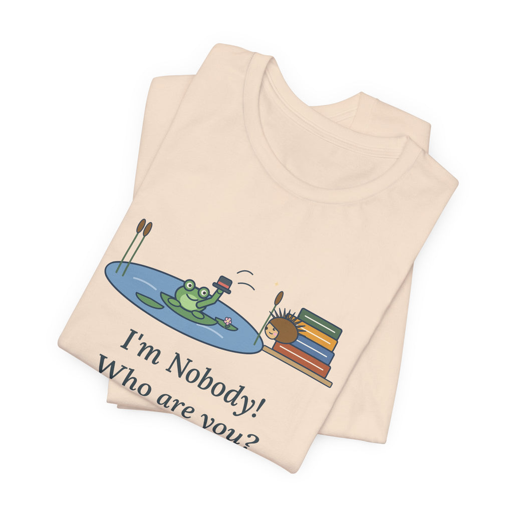 Dickinson Quote T-Shirt, I'm Nobody Poem, Literary Frog and Hedgehog Tee