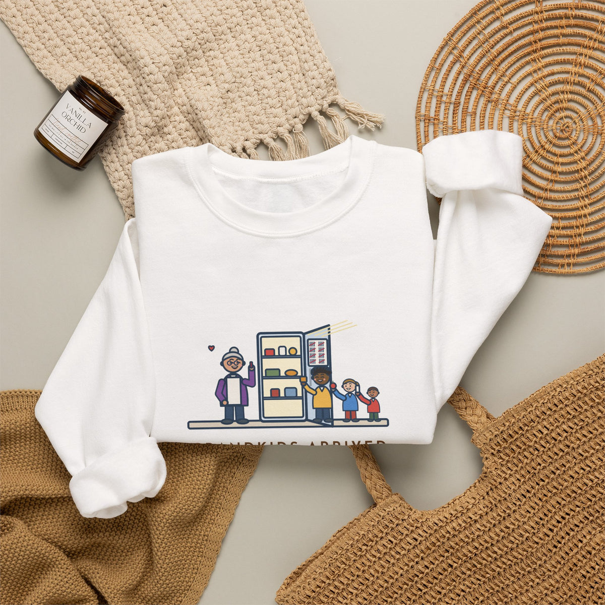 Grandkids at Christmas Sweatshirt, Arrived for the Holiday, The Fridge Door Opened Forty Times in the First Hour