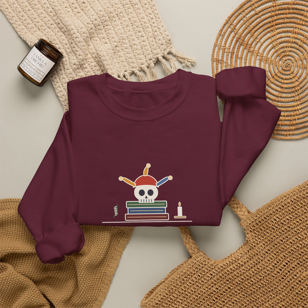 Alas, Poor Yorick Sweatshirt, Gothic Shakespeare Quote Crewneck with Jester Skull