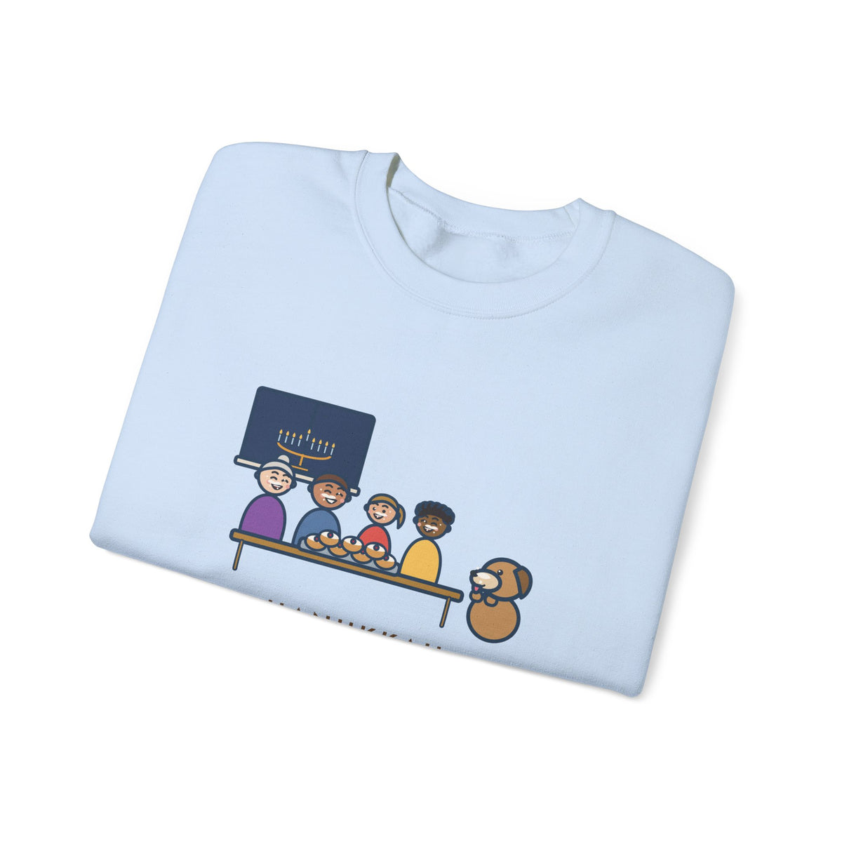 Hanukkah Sweatshirt, One Tray of Jelly Doughnuts, Powdered Sugar on Every Face, the Dog's Too, Funny Sugar Mustaches Crewneck