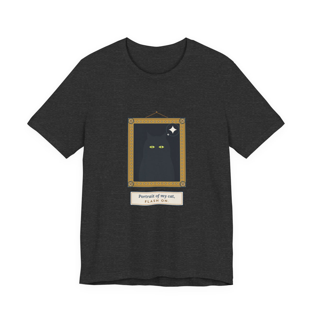Black Cat T-Shirt - Portrait of My Cat, Flash On. Glowing Eyes Gallery Portrait Tee