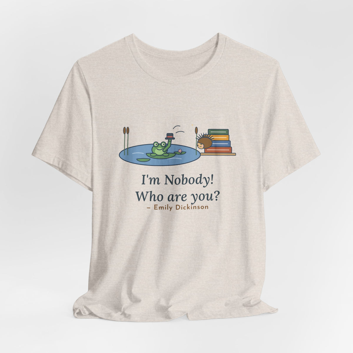 Dickinson Quote T-Shirt, I'm Nobody Poem, Literary Frog and Hedgehog Tee