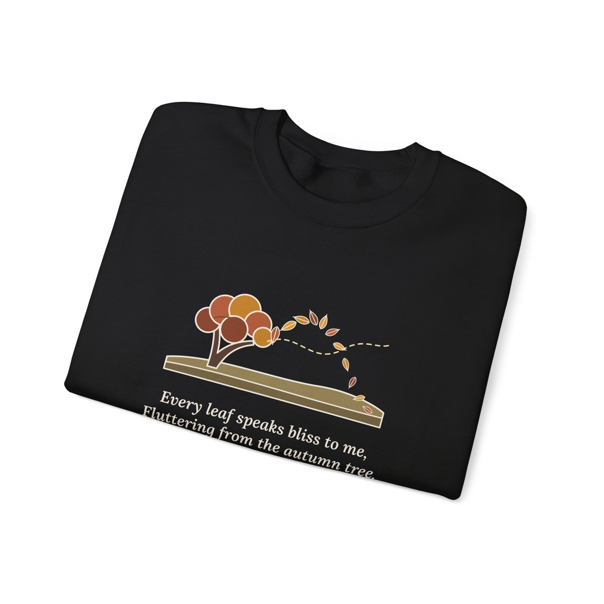 Every Leaf Speaks Bliss to Me Sweatshirt, Autumn Emily Brontë Quote Crewneck with Windswept Moor Tree