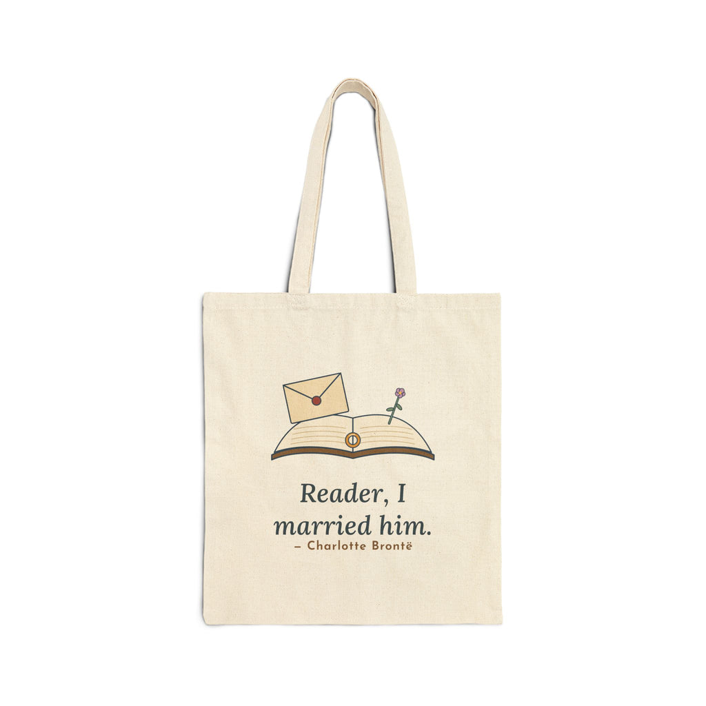 Reader, I Married Him Tote Bag, Wedding Brontë Quote Tote with Letter and Ring