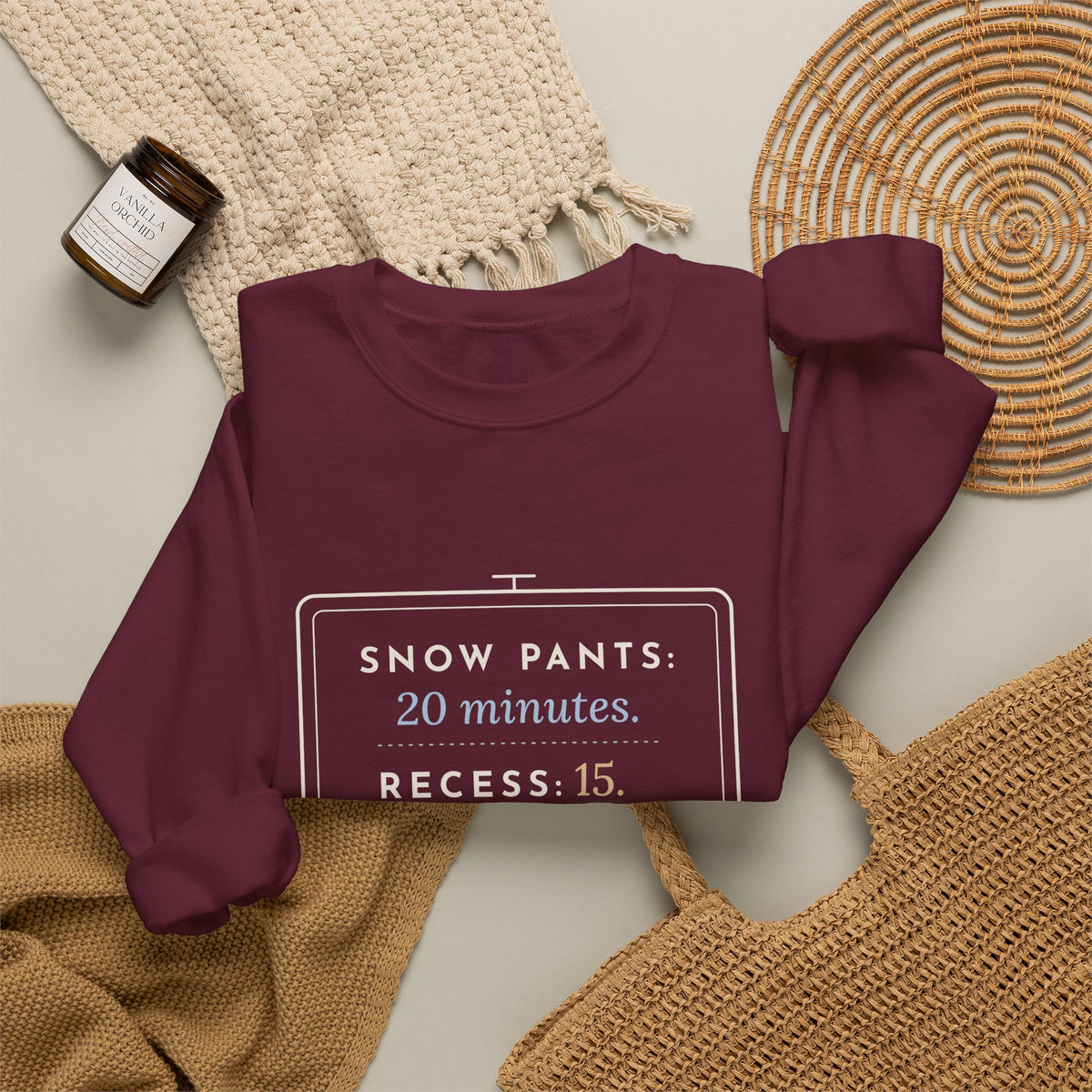 Kindergarten Teacher Crewneck Sweatshirt - Snow Pants: 20 Minutes. Recess: 15. Recess Duty Gift