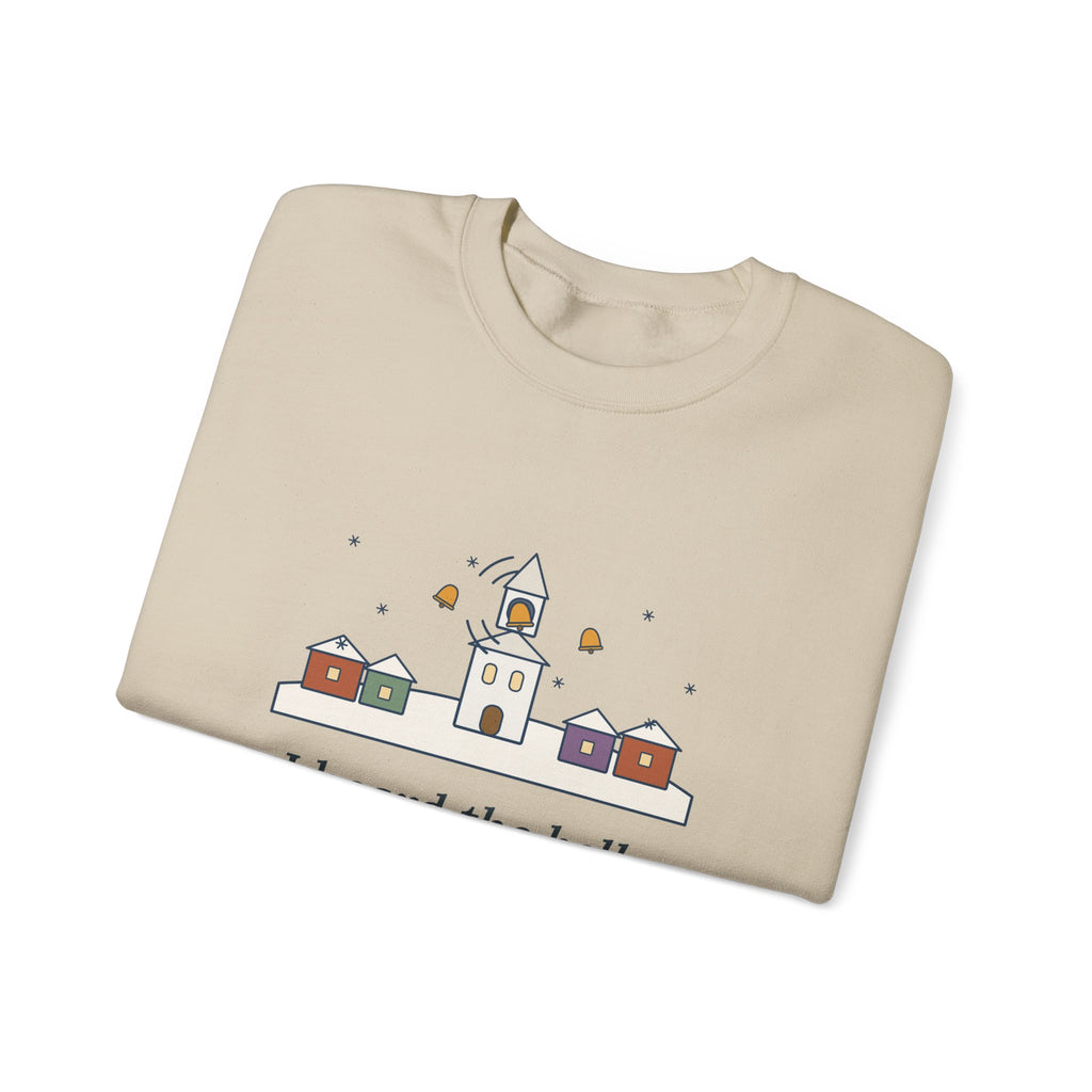 I Heard the Bells on Christmas Day Sweatshirt, Christmas Longfellow Quote Crewneck with Village Bell Tower
