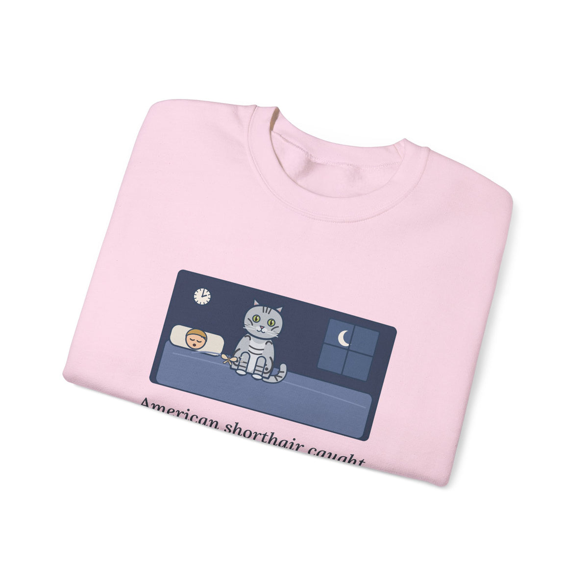 American Shorthair Crewneck Sweatshirt - The 2 a.m. Moth Delivery, Silver Tabby Cat