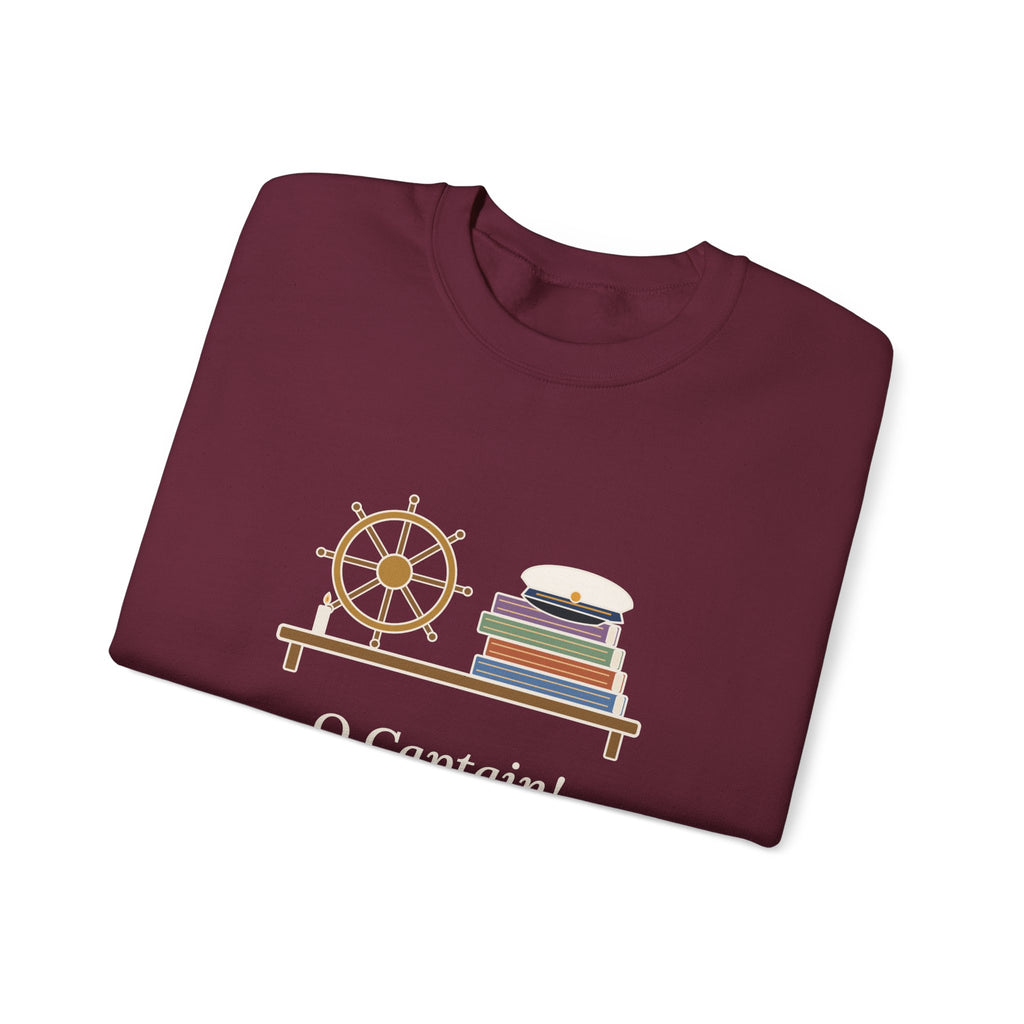 O Captain My Captain Sweatshirt, Teacher Walt Whitman Quote Crewneck with Captain's Desk