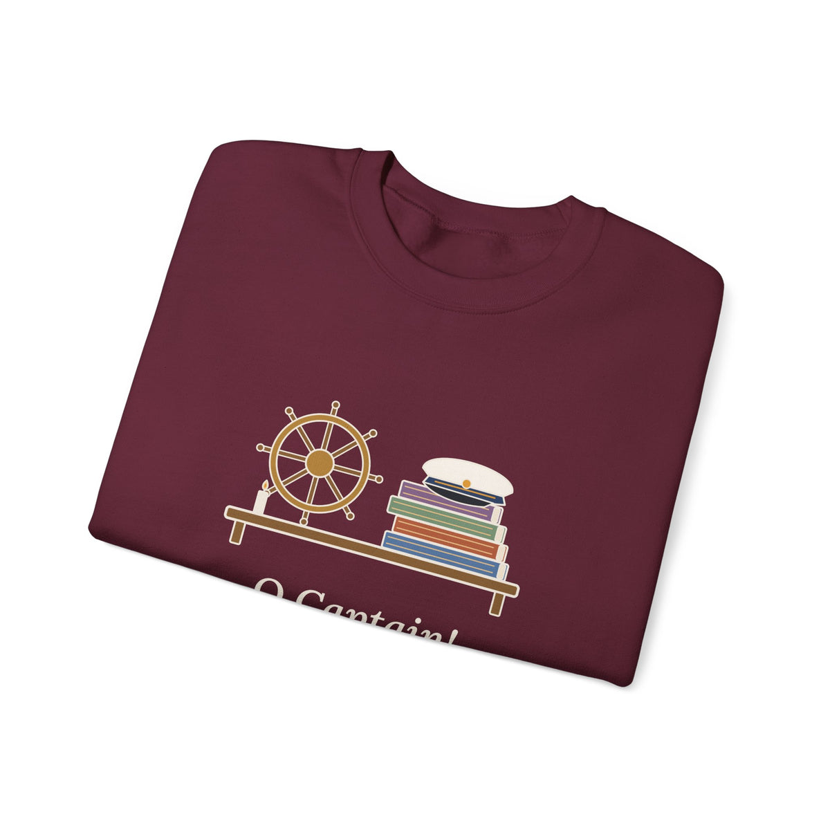 O Captain My Captain Sweatshirt, Teacher Walt Whitman Quote Crewneck with Captain's Desk