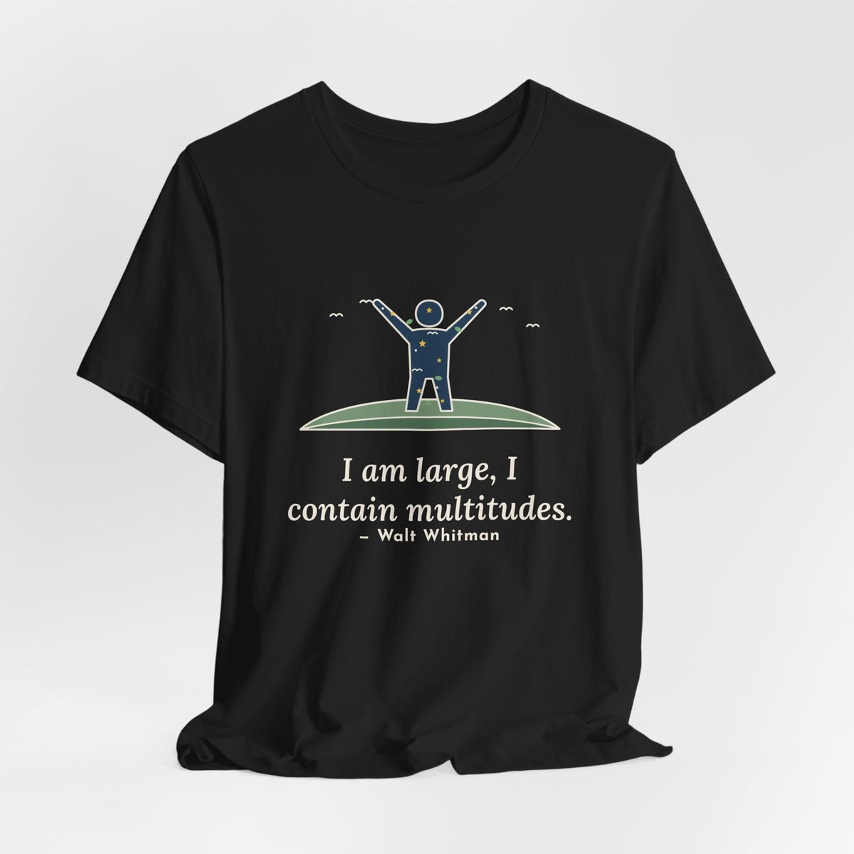 Walt Whitman Quote T-Shirt, I Am Large, I Contain Multitudes, Literary Starry Figure Tee