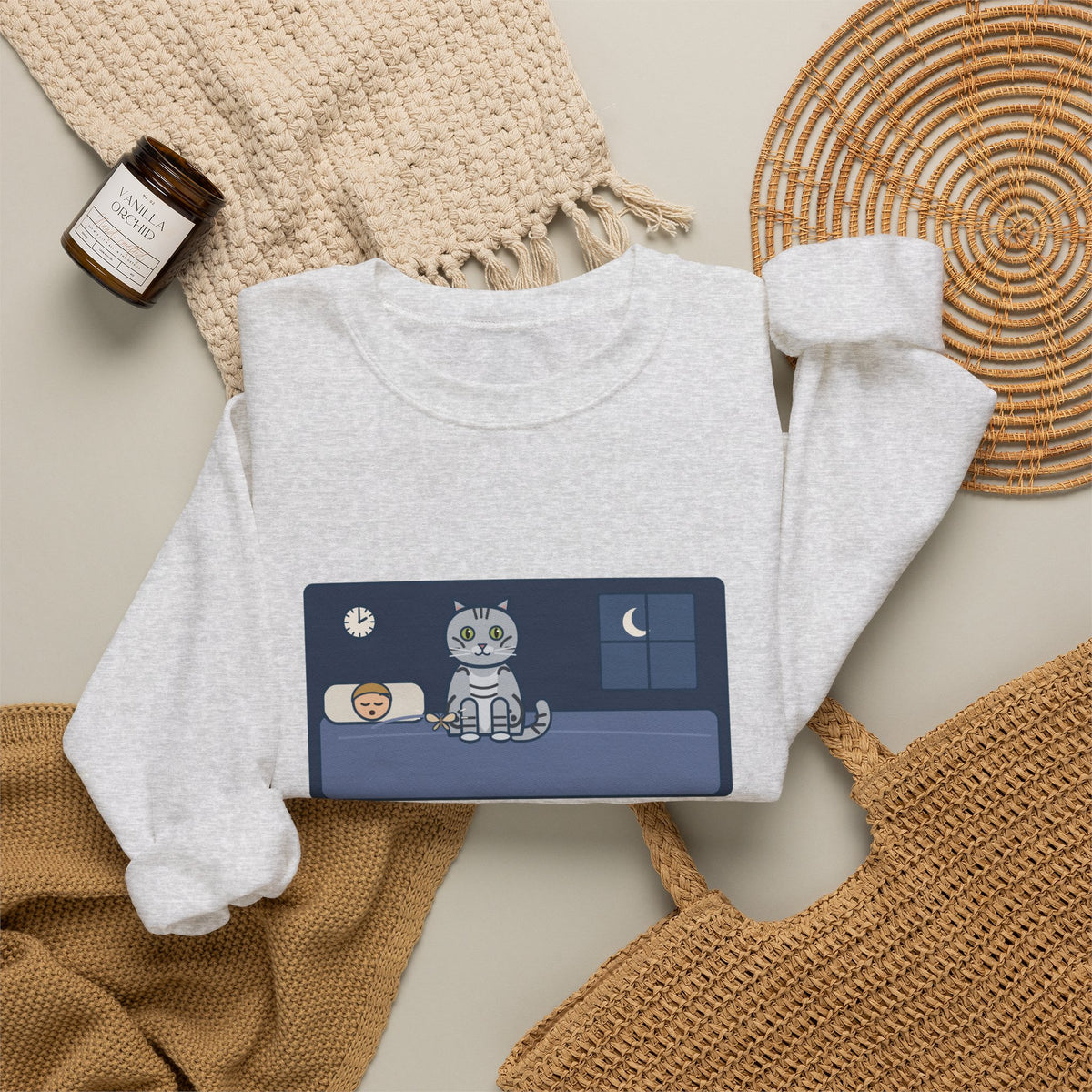 American Shorthair Crewneck Sweatshirt - The 2 a.m. Moth Delivery, Silver Tabby Cat