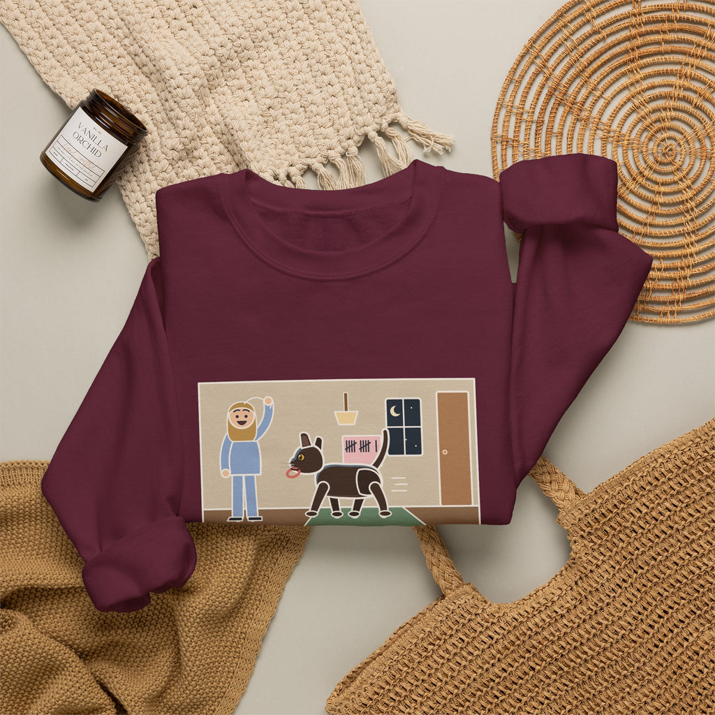 Burmese Cat Sweatshirt, Brought the Hair Tie Back Eleven Times, Funny Hallway Fetch Crewneck