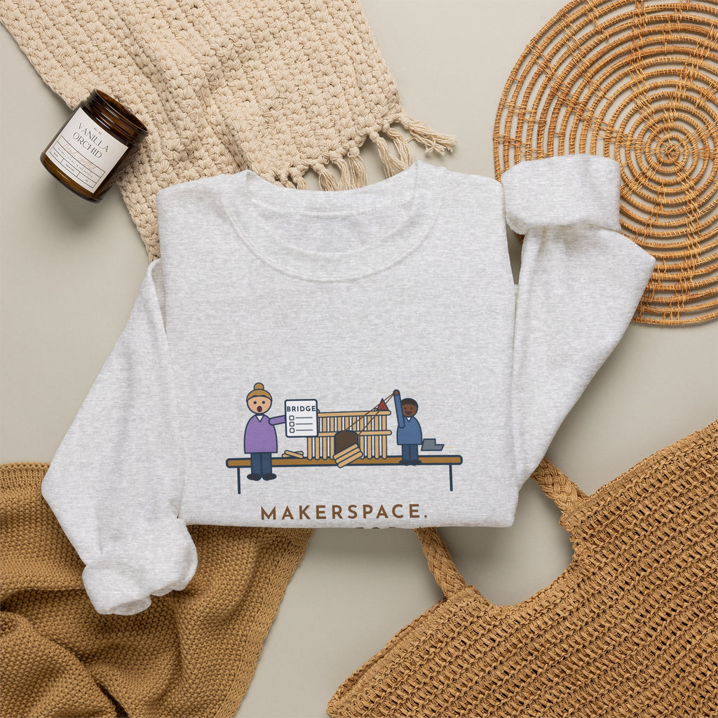 Makerspace Teacher Crewneck Sweatshirt - Craft-Stick Castle With a Working Drawbridge