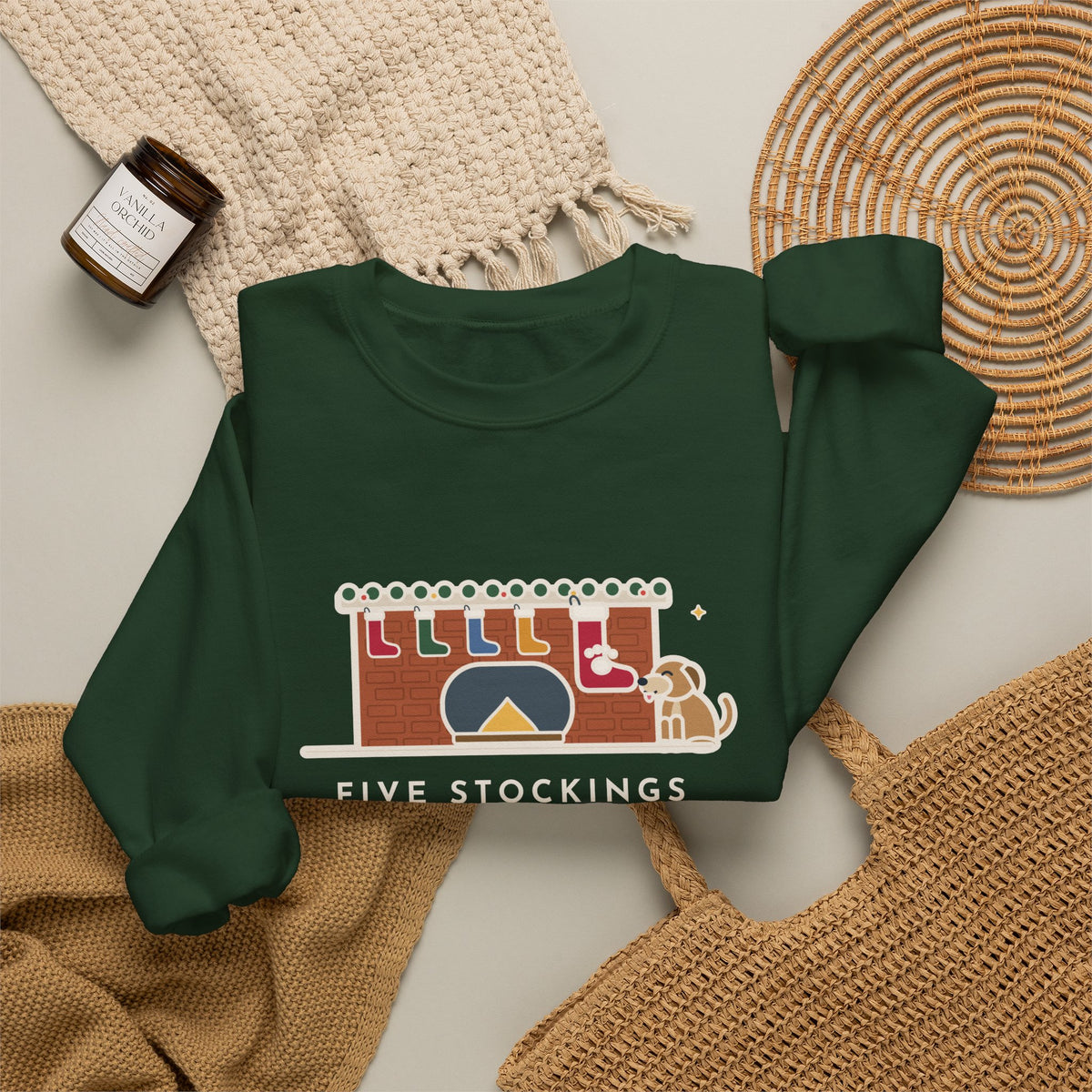 Dog Stocking Sweatshirt, Five on the Mantel, The Biggest One Has a Paw Print, Funny Mantel Crewneck