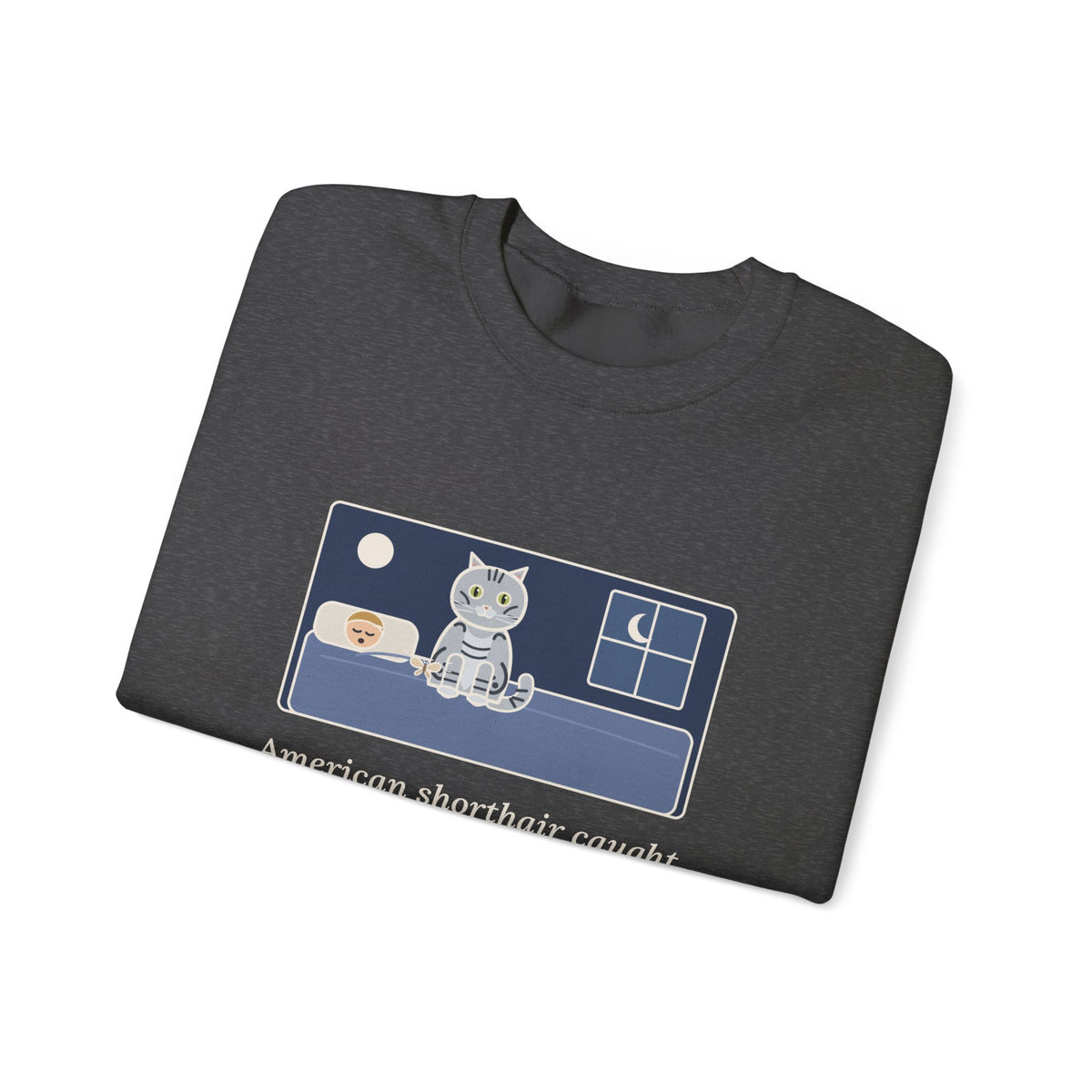 American Shorthair Crewneck Sweatshirt - The 2 a.m. Moth Delivery, Silver Tabby Cat