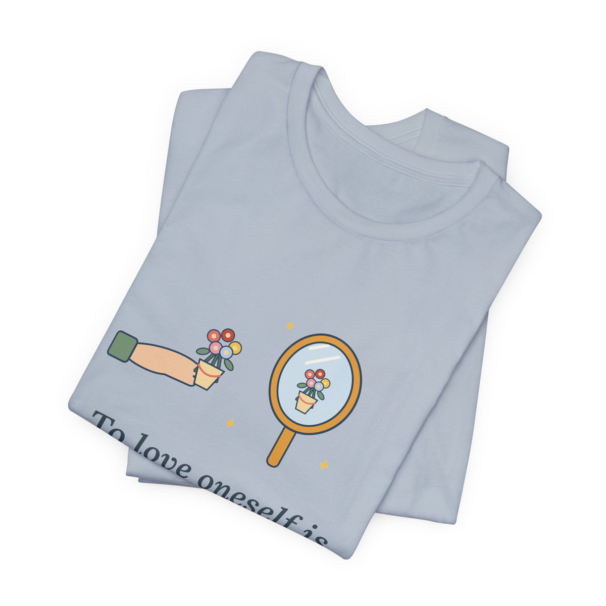 Oscar Wilde Quote T-Shirt, To Love Oneself Is the Beginning of a Life-Long Romance, Self-Love Mirror Bouquet Tee