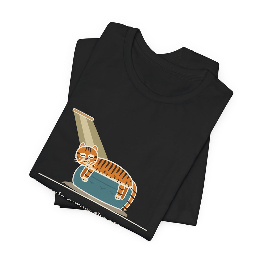 Tiger-Striped Cat T-Shirt - Sprawls Across the Ottoman Like a Tiger on a Sun Rock Striped Cat Tee