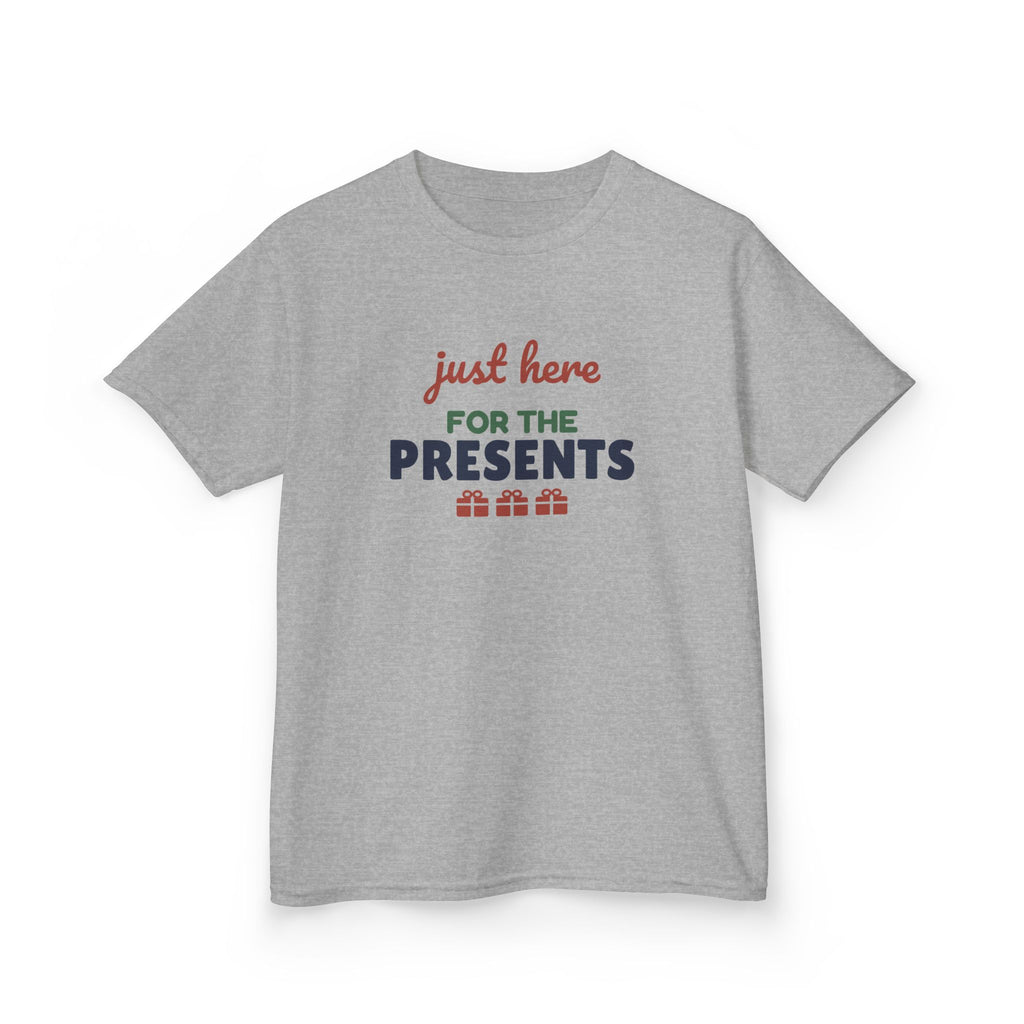 Just Here for the Presents Youth T-Shirt, Funny Christmas Kids Tee
