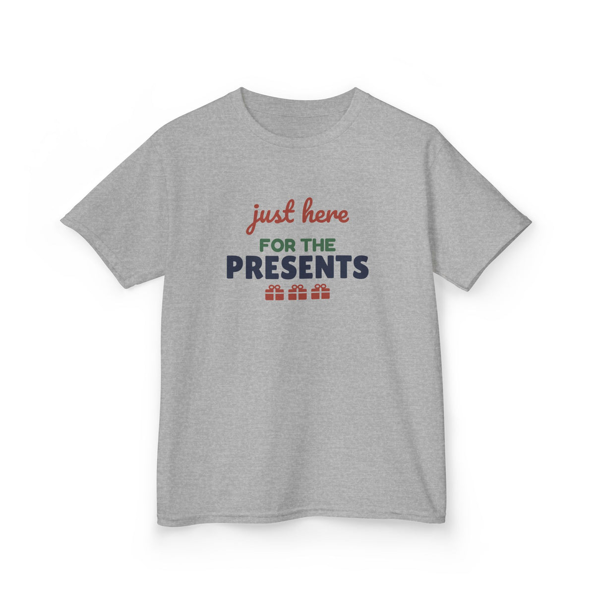 Just Here for the Presents Youth T-Shirt, Funny Christmas Kids Tee