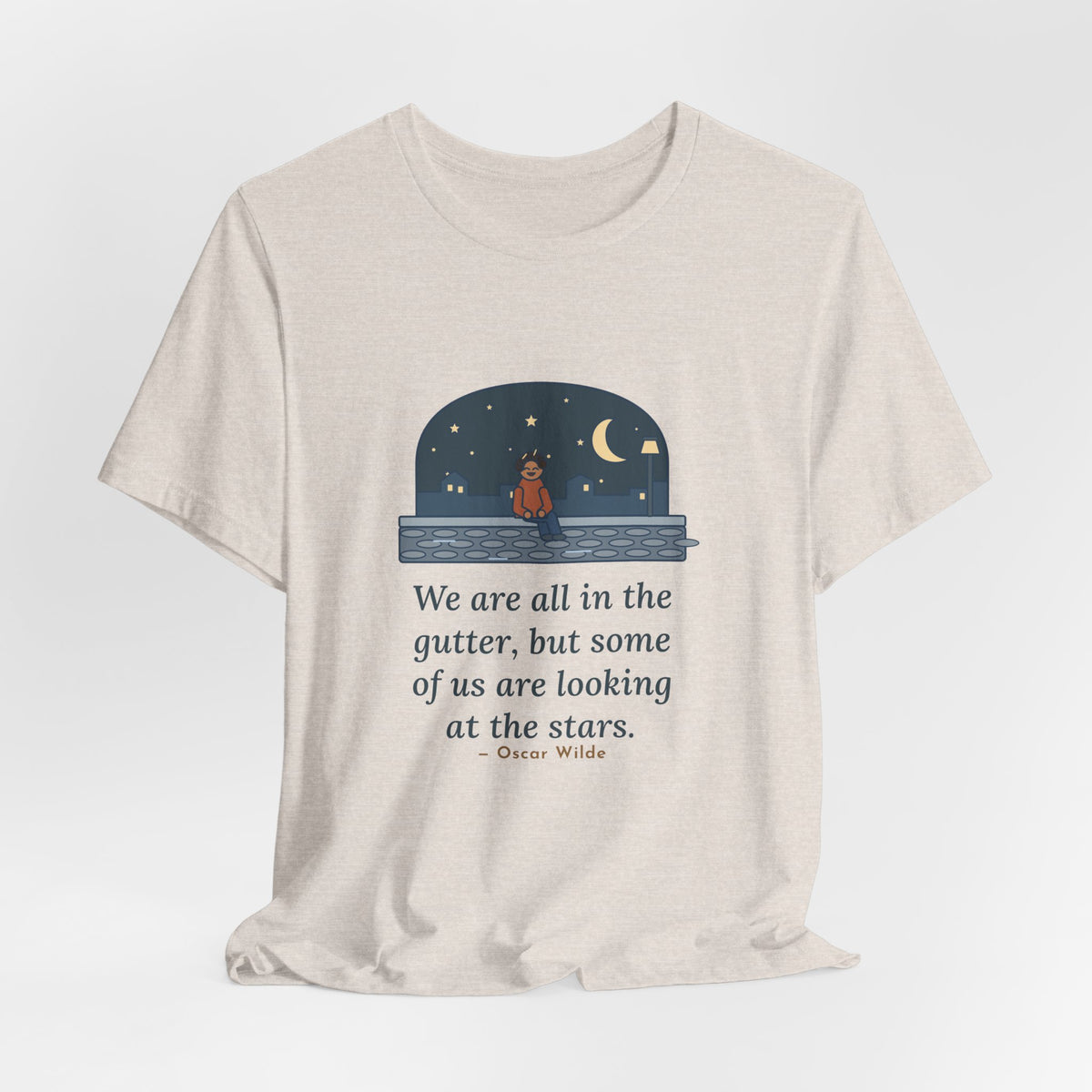 Oscar Wilde Quote T-Shirt, Some of Us Are Looking at the Stars, Literary Stargazer Curb Tee